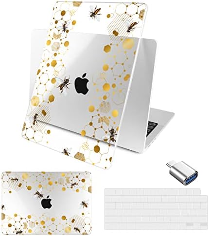 Batianda Compatible with M2 MacBook Air 13.6 inch Case 2022 Model A2681, Plastic Clear Hardshell Keyboard Cover for New MacBook Air 13 inch with Touch ID & USB-C OTG Adapter, Honeycomb