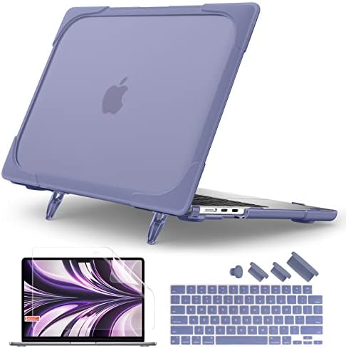 Batianda for New MacBook Air 13.6 inch Case 2022 2024 Release Model A2681 M2 A3113 M3, Heavy Duty Shockproof Protective Hard Shell with Fold Kickstand & Keyboard Cover Screen Protector, Lavender Grey