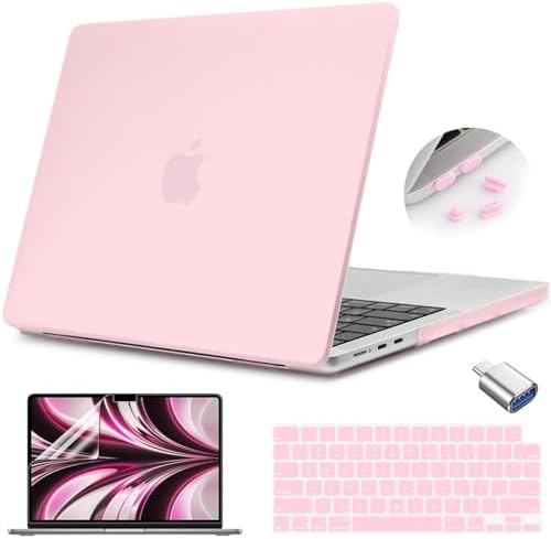 Teryeefi Compatible with MacBook Air 13.6 inch M2 M3 Case 2022 2023 2024 Model A2681/A3113, Laptop Hard Shell Case&Keyboard Cover&USB 3.0 Adapter for MacBook Air 13.6″ fit Touch ID, Frosted Chalk Pink