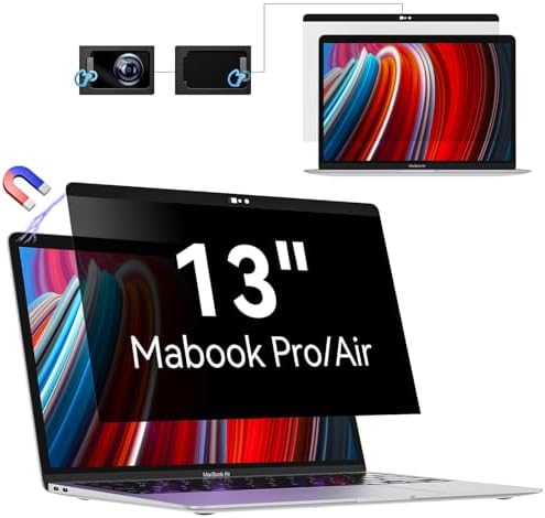 Privacy Screen MacBook Pro 13 Inch(2016-2022, M1, M2)/MacBook Air 13 in (2018-2021, M1), Magnetic Removable Anti Glare Blue Light Filter with Camera Cover,Anti Spy Laptop Screen Protector for Mac 13In