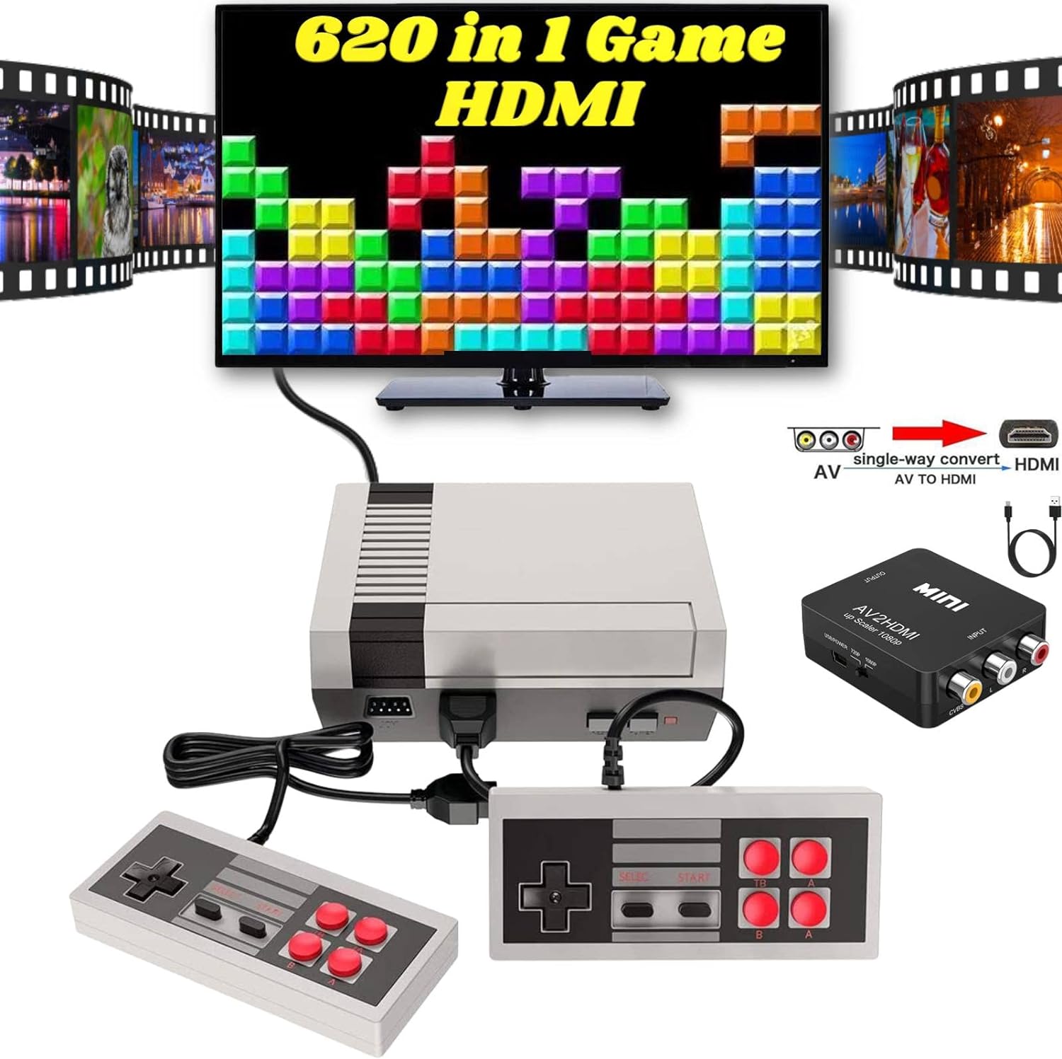 Retro Game Console,Classic Game System Built in 620 Games and 2 Classic Controllers,RCA and HDMI HD Output Plug and Play Video Games
