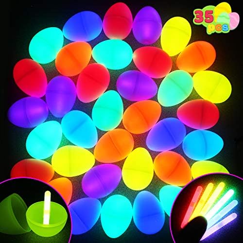 JOYIN 35 Easter Eggs with Mini Sticks (70PCs Total) for Kids Glow-in-The-Dark Basket Stuffers Fillers Gift, Easter Hunt Game Party Favors Decorations Supplies, Classroom Prizes.