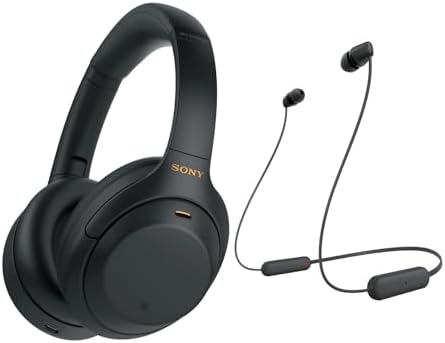 Sony WH-1000XM4 Wireless Bluetooth Noise Canceling Over-Ear Headphones (Black) in-Ear Wireless Headphones Bundle – Portable, Long-Lasting Battery, Quick Charge, (2 Items)