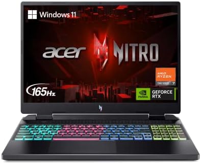 Acer Nitro 16 Gaming Laptop | AMD Ryzen 7 7840HS OctaCore CPU | NVIDIA GeForce RTX 4060 Laptop GPU | 16″ WUXGA 165Hz IPS Display | 16GB DDR5 | 1TB Gen 4 SSD | WiFi 6E | RGB Backlit KB | AN16-41-R4CY