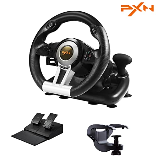 PXN Xbox Steering Wheel V3II 180° PC Gaming Racing Wheel Driving Wheel, with Linear Pedals and Racing Paddles for PC, PS4, Xbox One, Xbox Series X|S, Nintendo Switch – Black