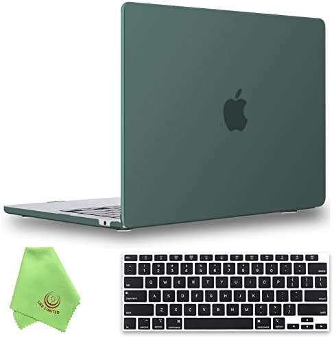 UESWILL Compatible with MacBook Air 13 inch M2 M3 case 2022-2024 Model A2681 A3113 with 13.6″ Liquid Retina Display, Matte Hard Shell Case + Keyboard Cover + Microfiber Cloth, Midnight Green