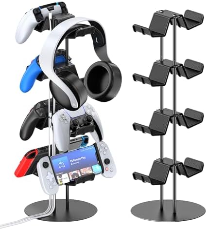 Kytok Controller Stand 4 Tiers with Cable Organizer for Desk, Universal Controller Display Stand Compatible with Xbox PS5 PS4 Nintendo Switch, Headset Holder & Desk Mounts for 8 Packs Controller