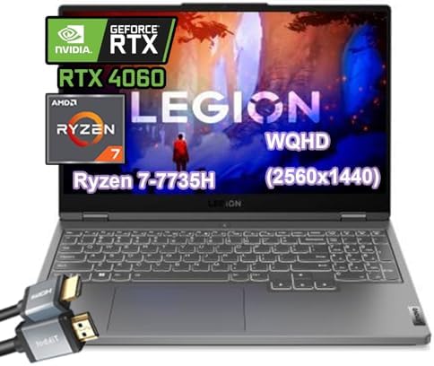 Lenovo Legion 5 Gaming Laptop, 15.6″ 165Hz WQHD(2560×1440), Ryzen 7-7735H, NVIDIA GeForce RTX 4060(140W), 32GB RAM, 2TB PCIe SSD, Window 11 Home, Backlit Keyboard, with HDMI