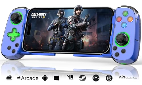 Phone Game Controller for iPhone/Android/PC/Switch, Play COD, Genshin,Support Streaming on PS5/Xbox/PC Console, Cloud Gaming Wireless Gamepad Joystick, Turbo/6-Axis Gyro/Dual Motor, Green Light, Blue