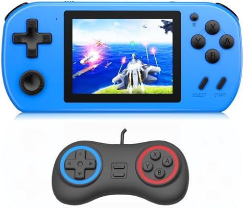 Handheld Game Console for Kids Adults Built-in 270 Retro Video Games, Portable Gaming System with Rechargeable Battery Gamepad, Mini Arcade Toys Supports 2 Players Birthday Xmas Gifts, Blue