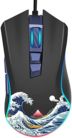 COSTOM G705 Wired Gaming Mouse, RGB Backlit PC Gaming Mouse with Adjustable 12000DPI/7 Programmable Buttons, Gamer Computer USB Mouse for Windows Mac Laptop PC, Great Wave Off Kanagawa