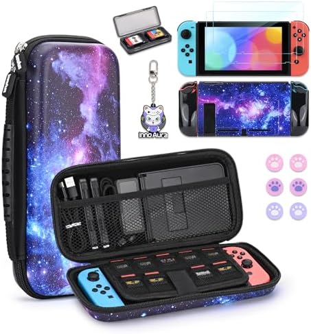 Switch Case for NS Switch, innoAura 14 in 1 Switch Accessories Bundles with Switch Carrying Case, Switch Game Case, Switch Protective Case, Switch Screen Protector, Switch Thumb Caps (Galaxy Black)