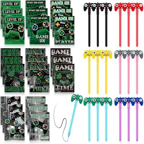 48 Pcs Gamer Party Favors Include 24 Video Game Party Favor Pens and 24 Mini Game Notepad Video Game Stationary for Kids Boys Birthday Supplies Gaming Classroom Prizes (Vivid Style)