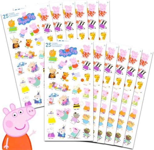 Peppa Pig Party Favors for Boys & Girls Bundle ~ 12 Pack Peppa Pig Sticker Sheets for Kids Birthday Party Goodie Bags | Peppa Pig Party Supplies