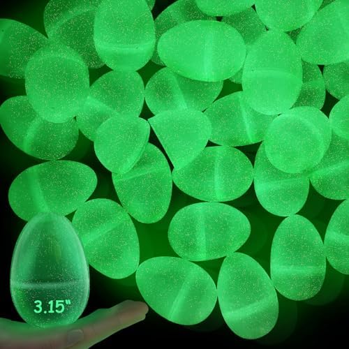 TURNMEON 60 Pack 3.15″ Jumbo Fillable Glow Easter Eggs Bulk, Glow in The Dark Plastic Easter Eggs with Hinge Surprise Easter Eggs Hunt Easter Basket Stuffers Easter Party Favors Gift for Kids Boys