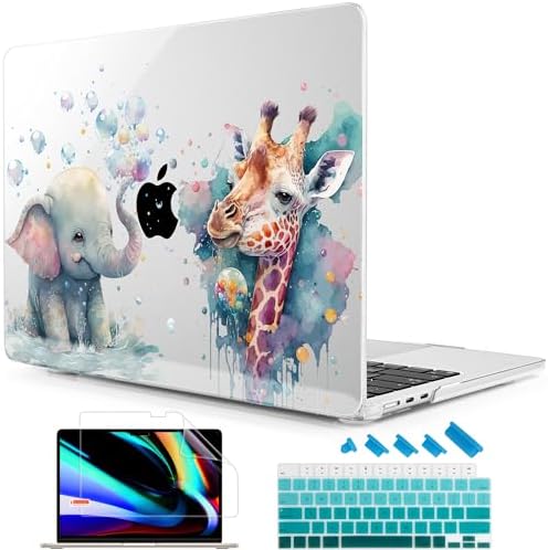 MacBook Air 13.6 inch Case M2 Chip A2681 2022 Release, Plastic Hard Shell Case with Screen Protector & Keyboard Cover for MacBook Air 13.6 inch Fits Touch ID – Elephant & Giraffe