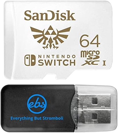 SanDisk 64GB Micro SD Nintendo Switch Memory Card for Nintendo Switch Lite, Switch OLED, and Switch (SDSQXAT-064G-GNCZN) Class 10 UHS-1 U3 Bundle with 1 Everything But Stromboli MicroSD Card Reader