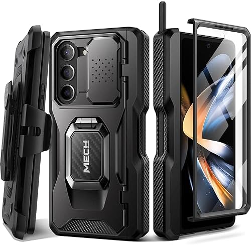 TONGATE for Z Fold 5 Case with Ring Stand, Built-in Z Fold5 S Pen Holder, Shockproof Rugged Phone Case with Screen Protector & Slide Camera Cover & Belt Clip for Samsung Galaxy Z Fold 5 2023, Black