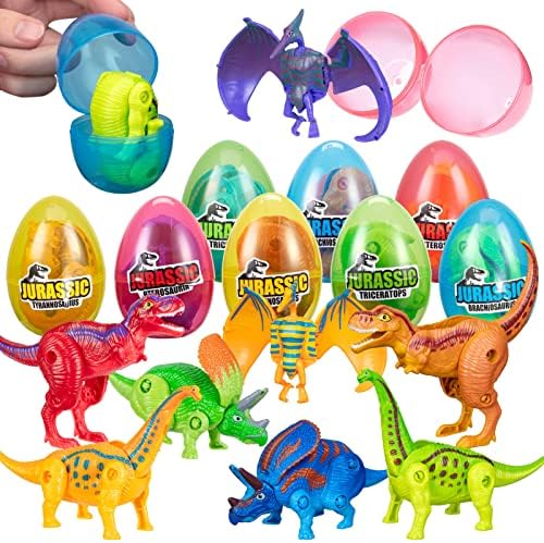 8 Pack Easter Hatching Eggs Dinosaur Toys Filled with Jumbo Deformable Transforming Dinosaur Toys Plastic Surprise Eggs Easter Basket Stuffers Fillers for Easter Eggs Hunt Party Favor Classroom Prize