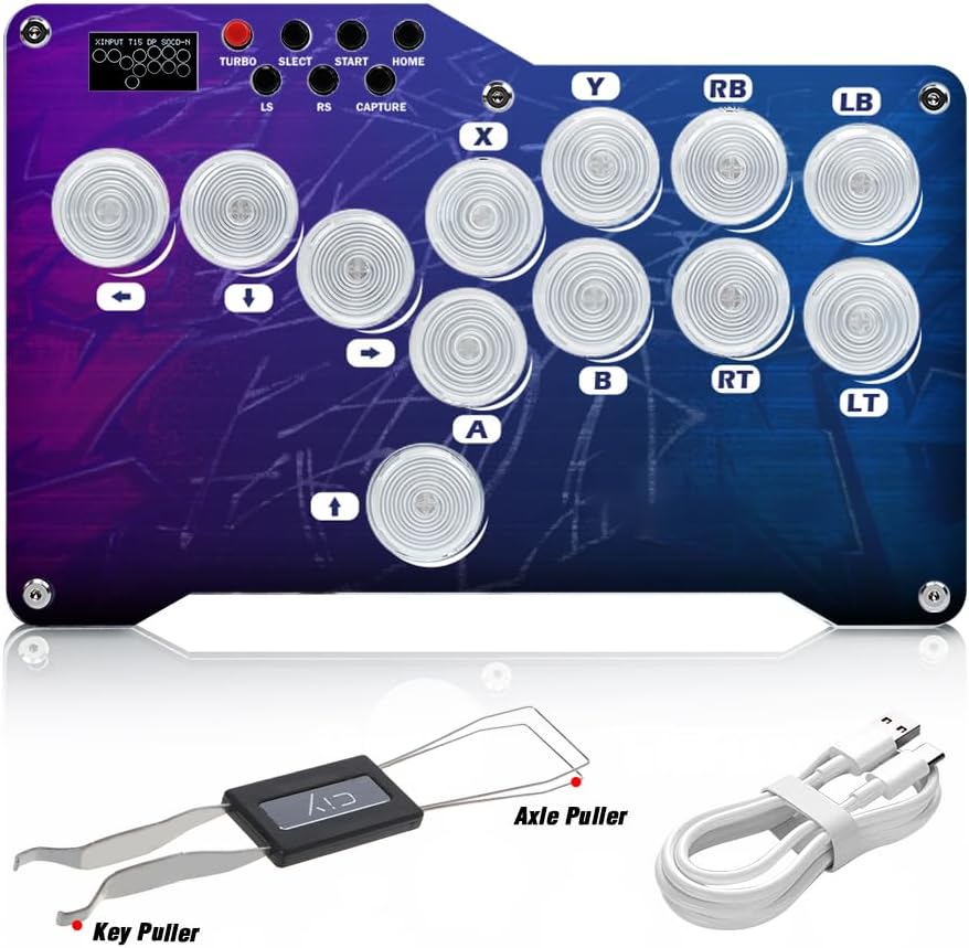 BITFUNX Gaming Keypad, Gamepad Leverless Controller Arcade Stick – Supports SOCD & OLED Display, Mechanical Switch Keys, Suitable for PC/Android/PS3/PS4/Switch with TURBO