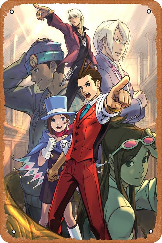 Ace Attorney – Apollo Justice Poster Metal Tin Sign Wall Art Vintage Man Cave Bar Shop Garage 12 x 8 Inches Home Office Decor Art