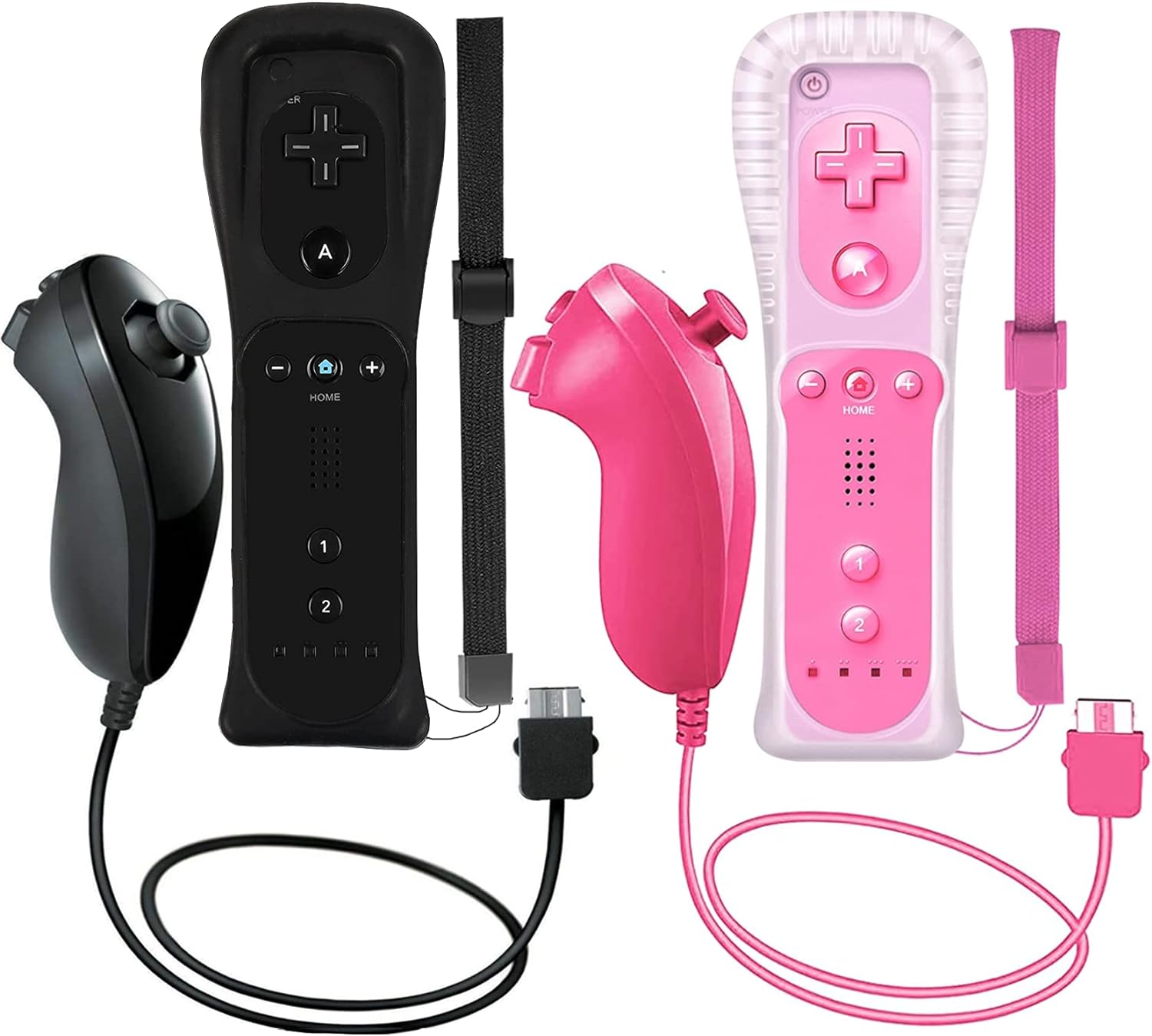 PGYFDAL 2 Packs Remote Controller and Nunchuck for Wii/Wii U Console, Gamepad with Silicone Case and Wrist Strap for Holiday (Black and Pink)