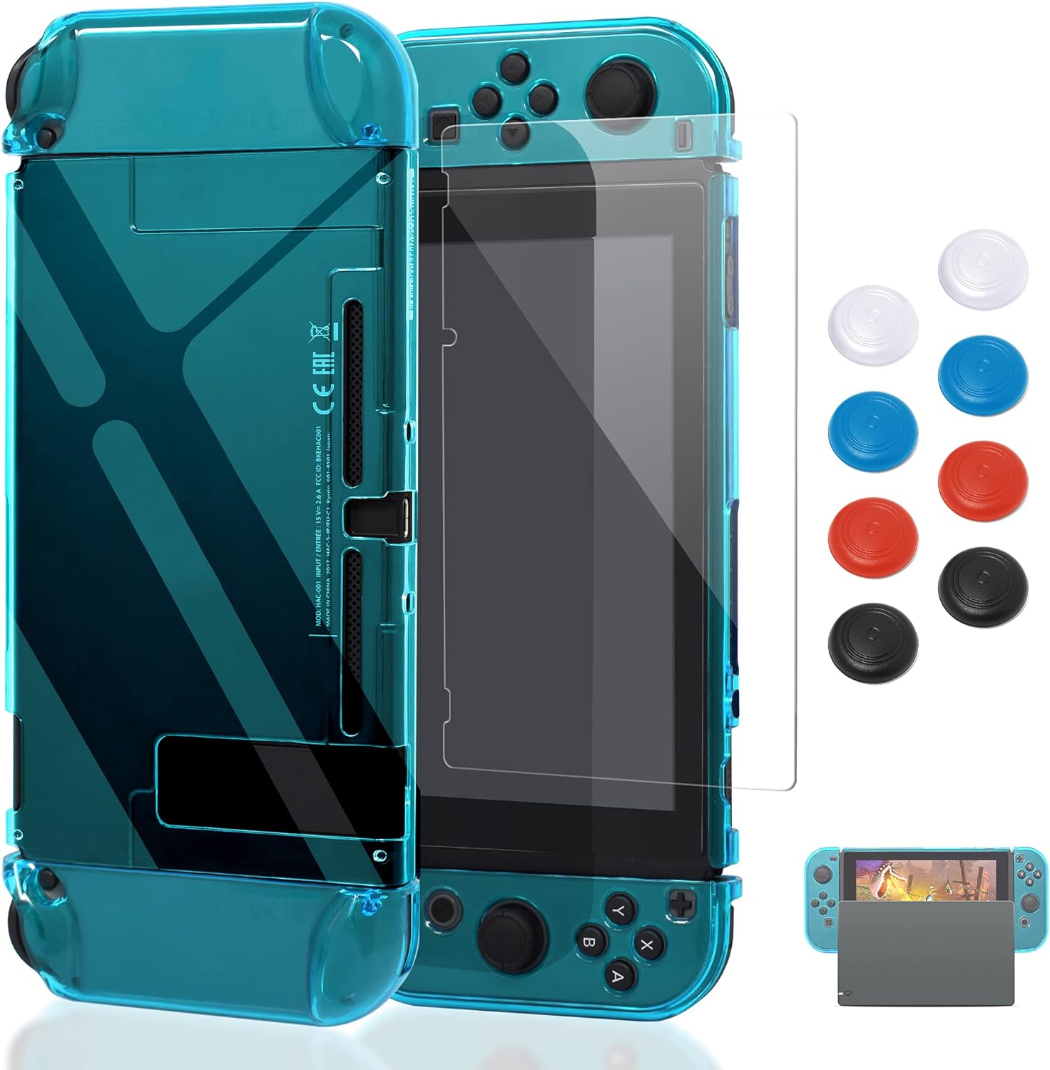 Case Compatible with Nintendo Switch, Fit The Dock Station, Protective Accessories Cover Compatible with Joy Con Controller and Console Dockable with a Tempered Glass Screen Protector,Blue