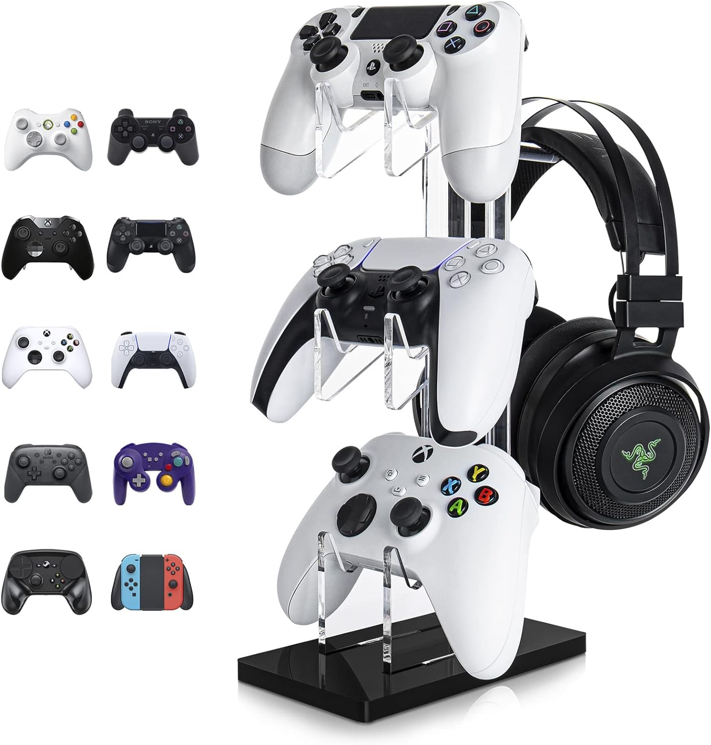 OAPRIRE Universal 3 Tier Controller Holder and Headset Stand for PS4 PS5 Xbox ONE Switch, Controller Stand Gaming Accessories, Build Your Game Fortresses (Black)