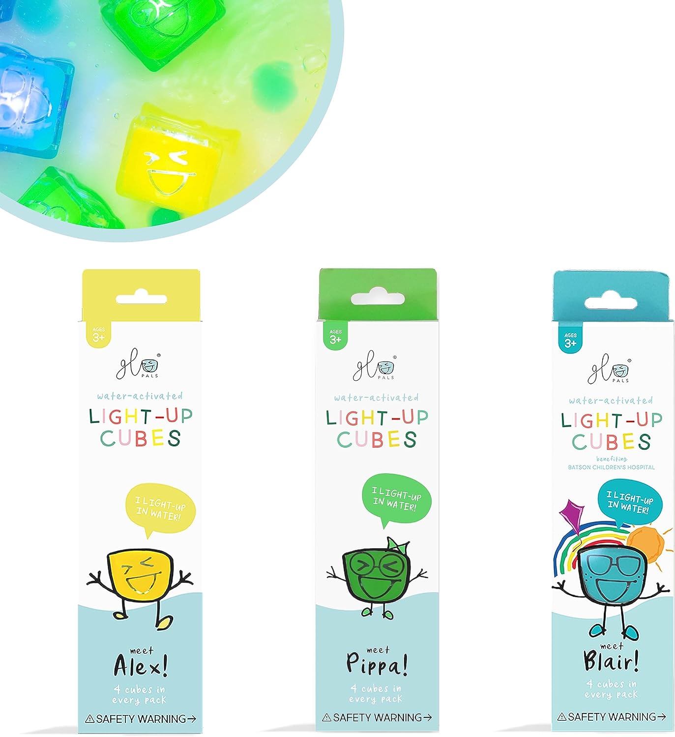 Glo Pals Water-Activated Light-Up Cubes Bundle for Sensory Play (Extraordinary Earth – Green, Yellow + Blue)