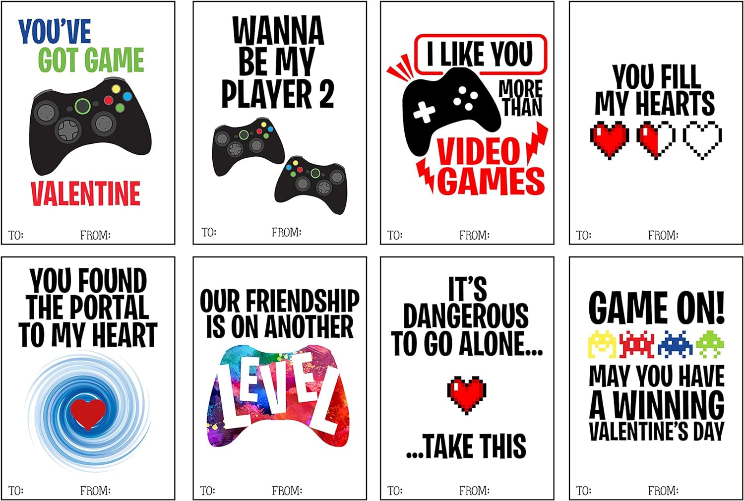 Silly Goose Gifts Neon Video Gamer Game Themed Valentine’s Day Card Set Exchange (Set of 24) Valentine