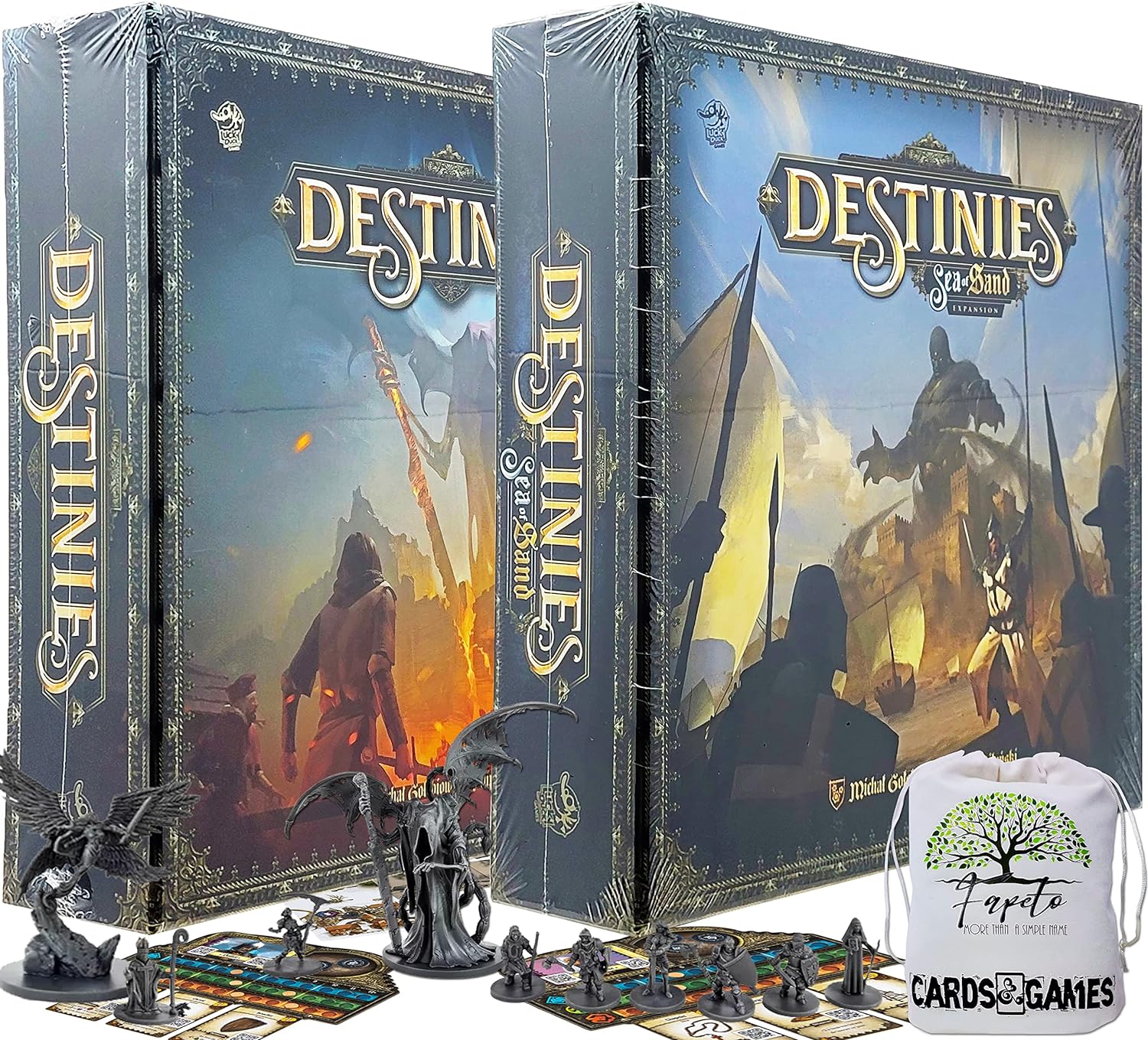 Drawstring Bag Bundle with Destinies Base and Expansion: SEA of Sand Board Game