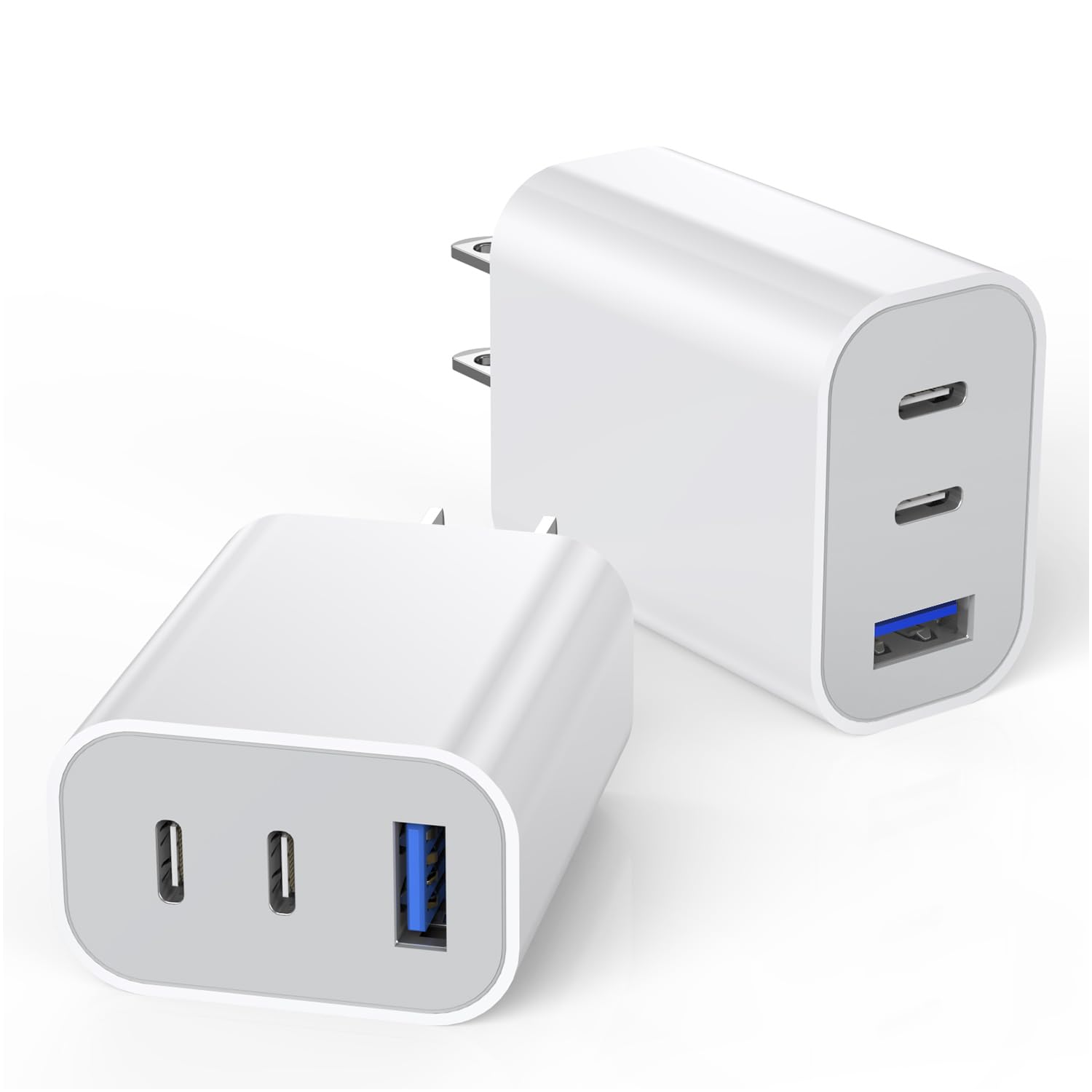 [2-Pack] iPhone 15 Charger Block, 35W 3-Port Fast USB C Charger Block Dual Port PD Power Adapter + QC Wall Plug Multiport USB C Wall Charger Block for iPhone 15/15 Pro/15 Pro Max/15 Plus/14/13/12/11/X