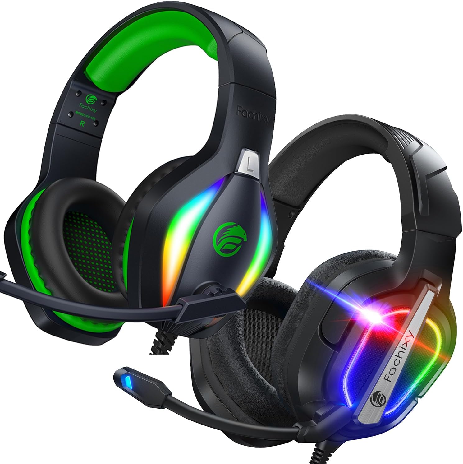 Fachixy FC100 Green Gaming Headset with Microphone FC200 Black Gaming Headset