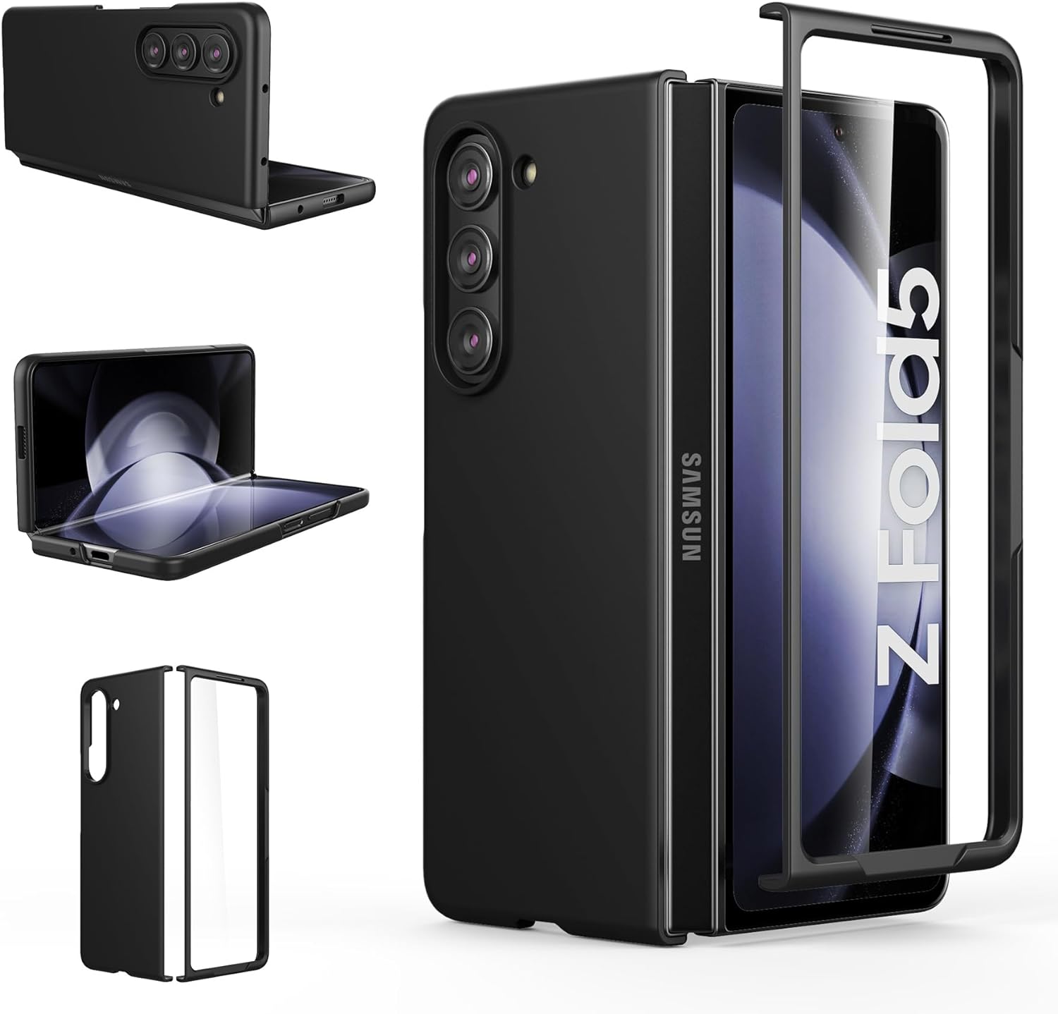 Foluu Slim Fit Case for Samsung Galaxy Z Fold 5 Case, with Front Built-in Screen Protector, Ultra Thin Matte PC Protective Cover for Samsung Galaxy Z Fold5 5G 2023 (Black)