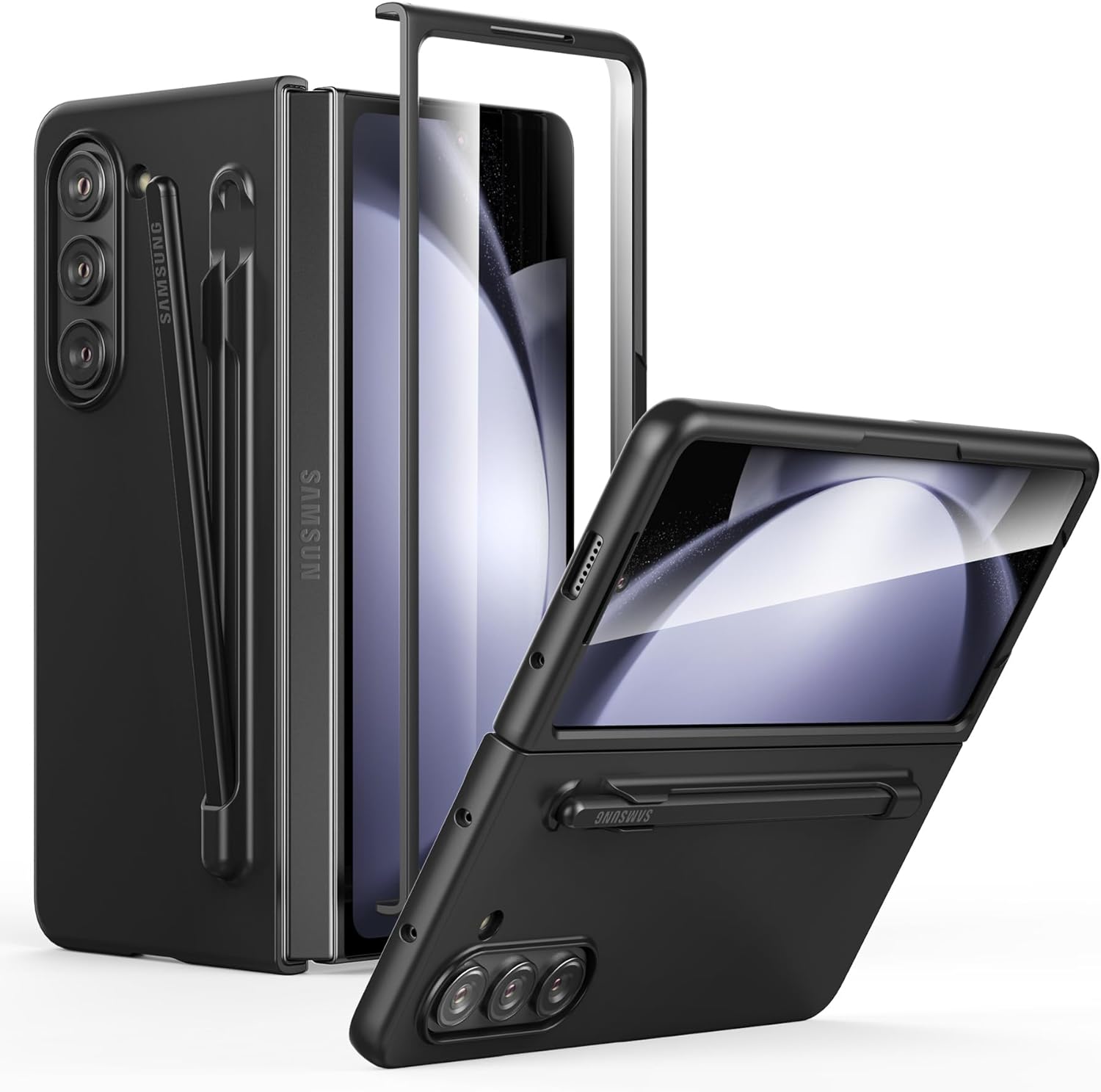Foluu Slim Fit Case for Samsung Galaxy Z Fold 5 with Pen Holder & Front Built-in Screen Protector, Ultra Thin Matte PC Protective Cover for Samsung Galaxy Z Fold5 5G 2023 (Black)