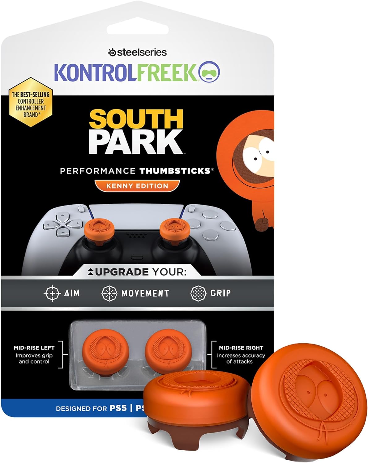 KontrolFreek South Park: Kenny Edition Performance Thumbsticks for Playstation 4 (PS4) and Playstation 5 (PS5) Controller | Mid-Rise, Concave | Orange
