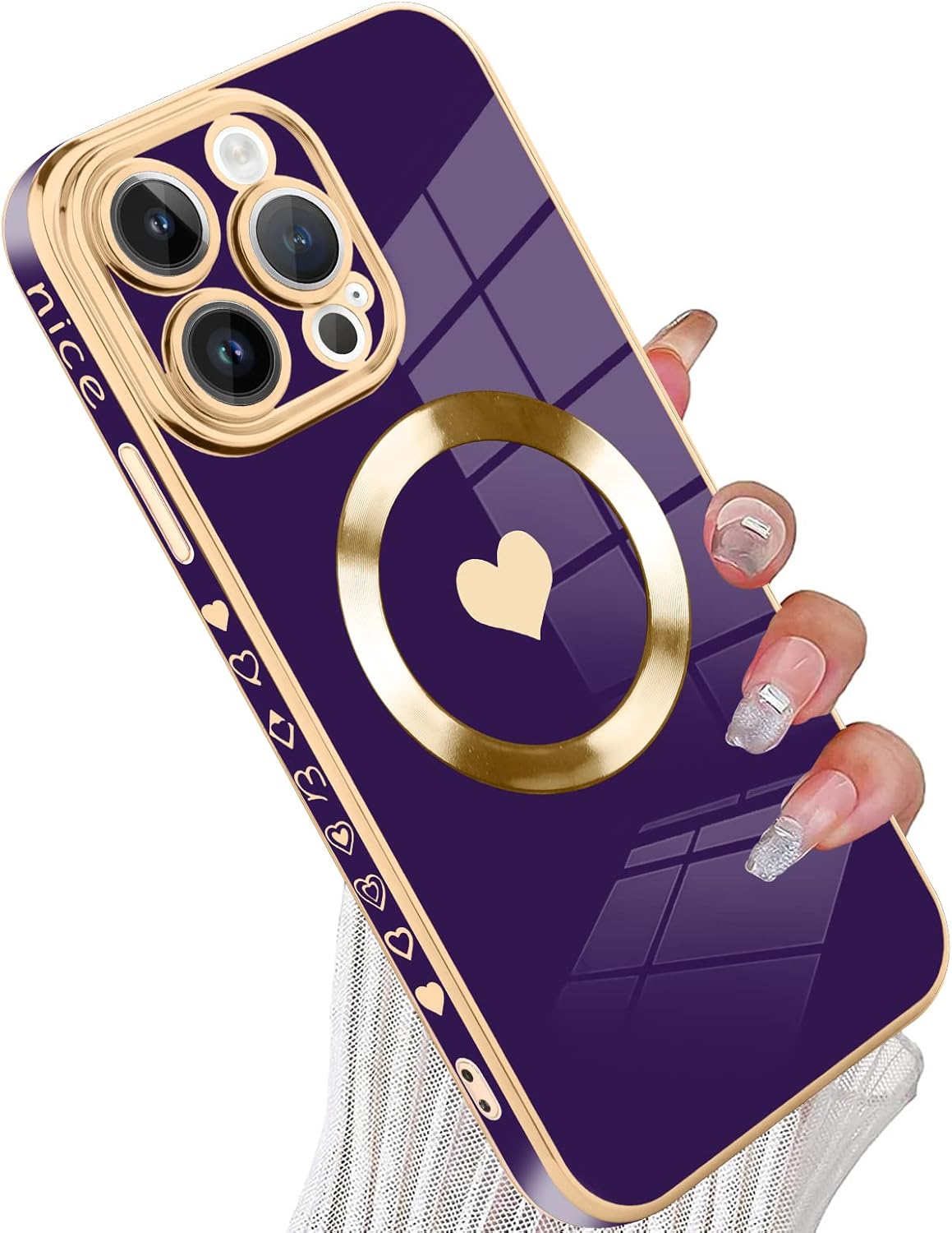 tharlet Magnetic for iPhone 15 Pro Max Case [Compatible with Magsafe] Cute Love Luxury Plating Edge Bumper Case with Full Camera Lens Case for iPhone 15 Pro Max Phone Case, Purple (6.7″)